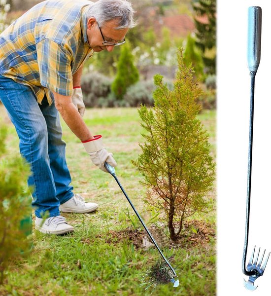 Onkruidtrekker Staal - Wieden Tool - Tuin Onderhoud - 4-Tanden Ontwerp - 33x50cm - Zilver — afbeelding 5