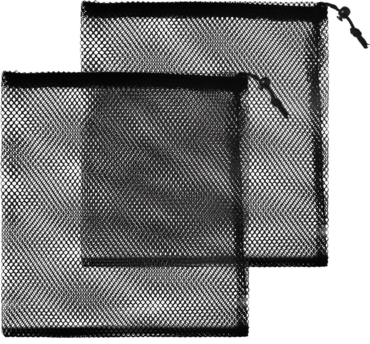 Dailygoods - 2 Grote Mesh Drawstring Tassen in Zwart - Organisatietassen voor Zwemmen en Strand