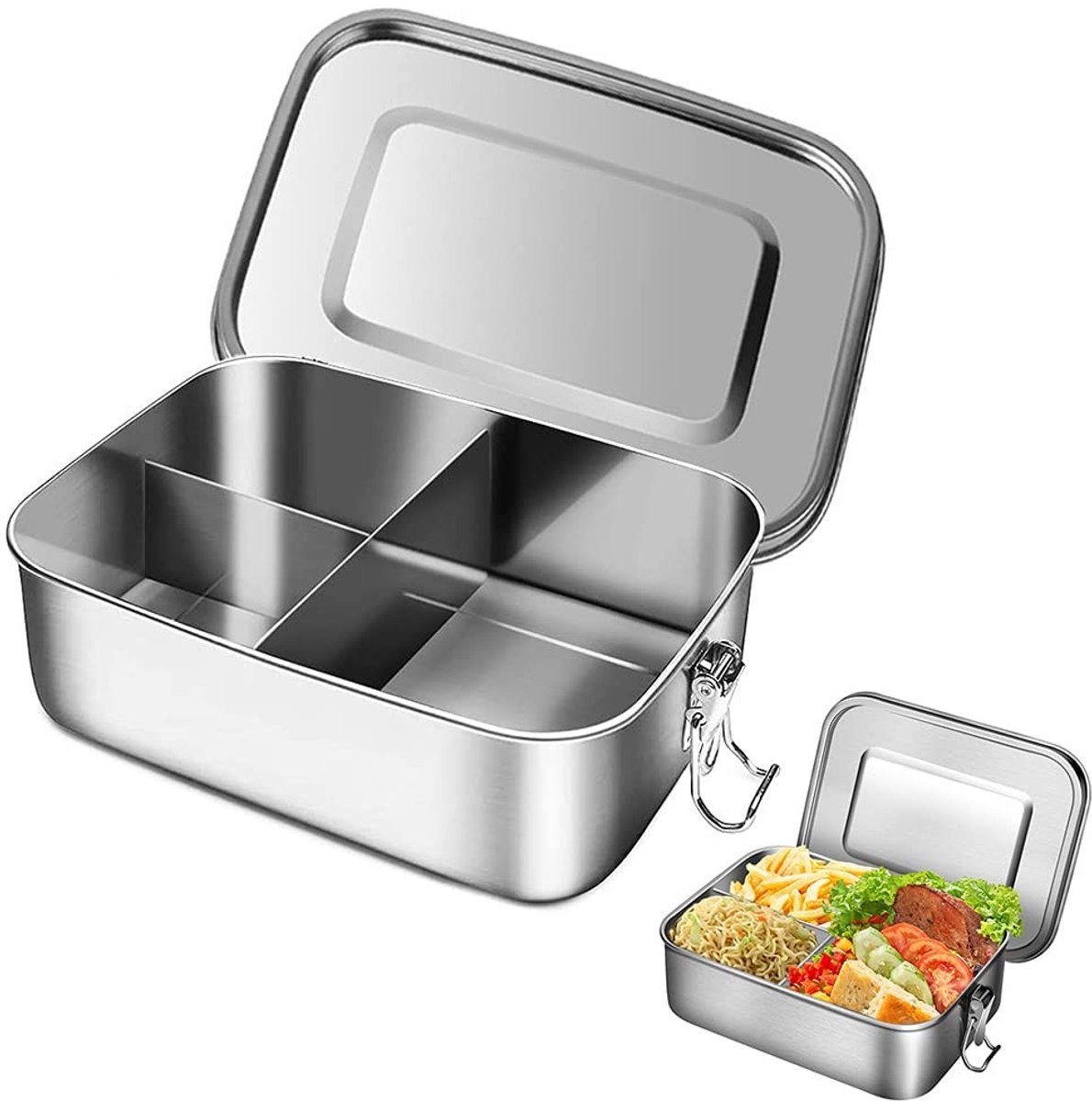 Dailygoods - Lekvrije Roestvrij Stalen Lunchbox - 3 Compartimenten voor Kinderen en Volwassenen