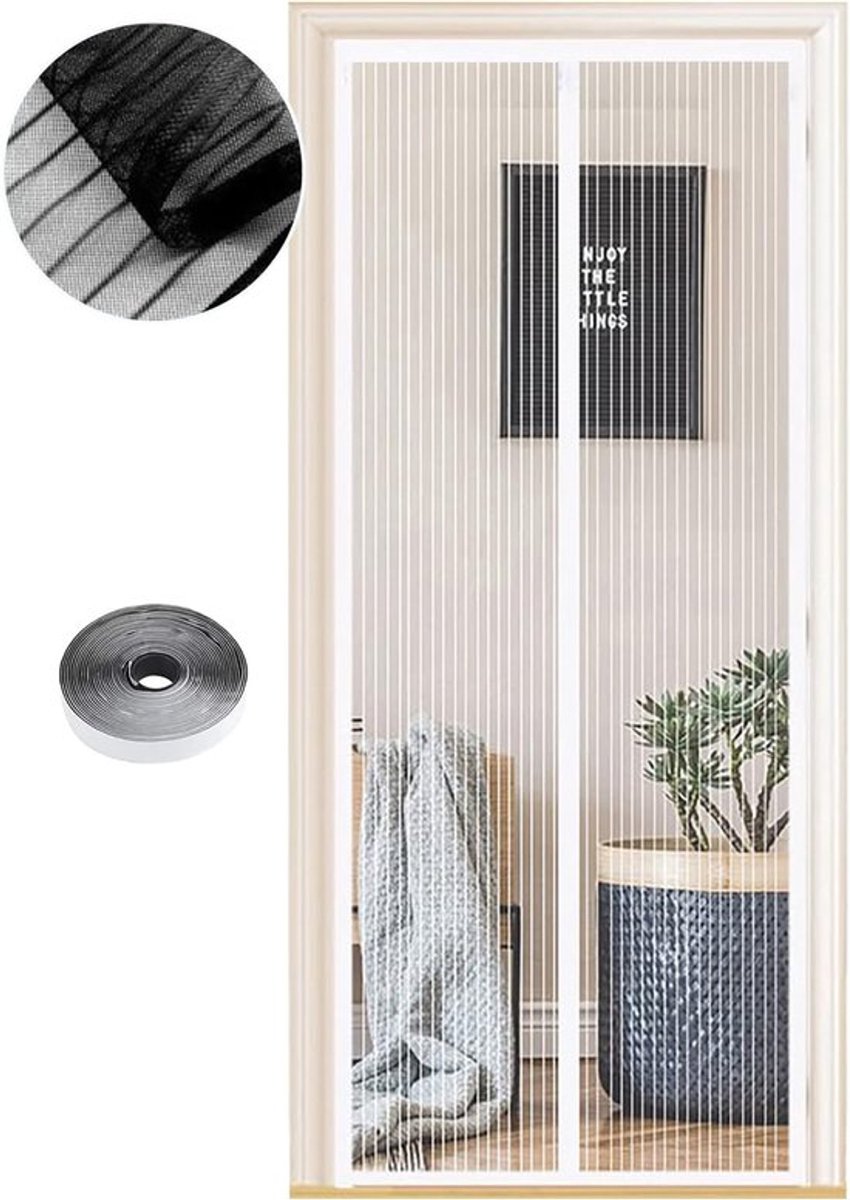 SnelShoppen - Magnetisch Vliegenraam 130x250cm, Mosquito Net Voor Balkondeur, Kelderdeur, Terrasdeur, Automatisch Sluiten, Geen Boren Nodig, Wit