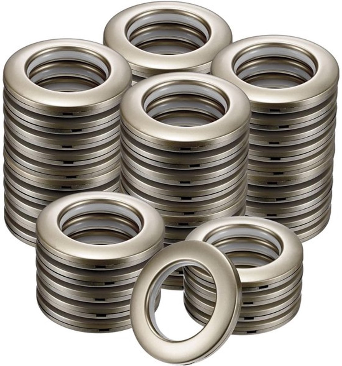 M METERXITY Set van 50 gordijnringen, binnendiameter 40 mm, kunststof ringen voor gordijnen, clips, ogen, geluidsarme Romeinse ringen, stoffen, ogen, gordijnen voor thuis [koffie]