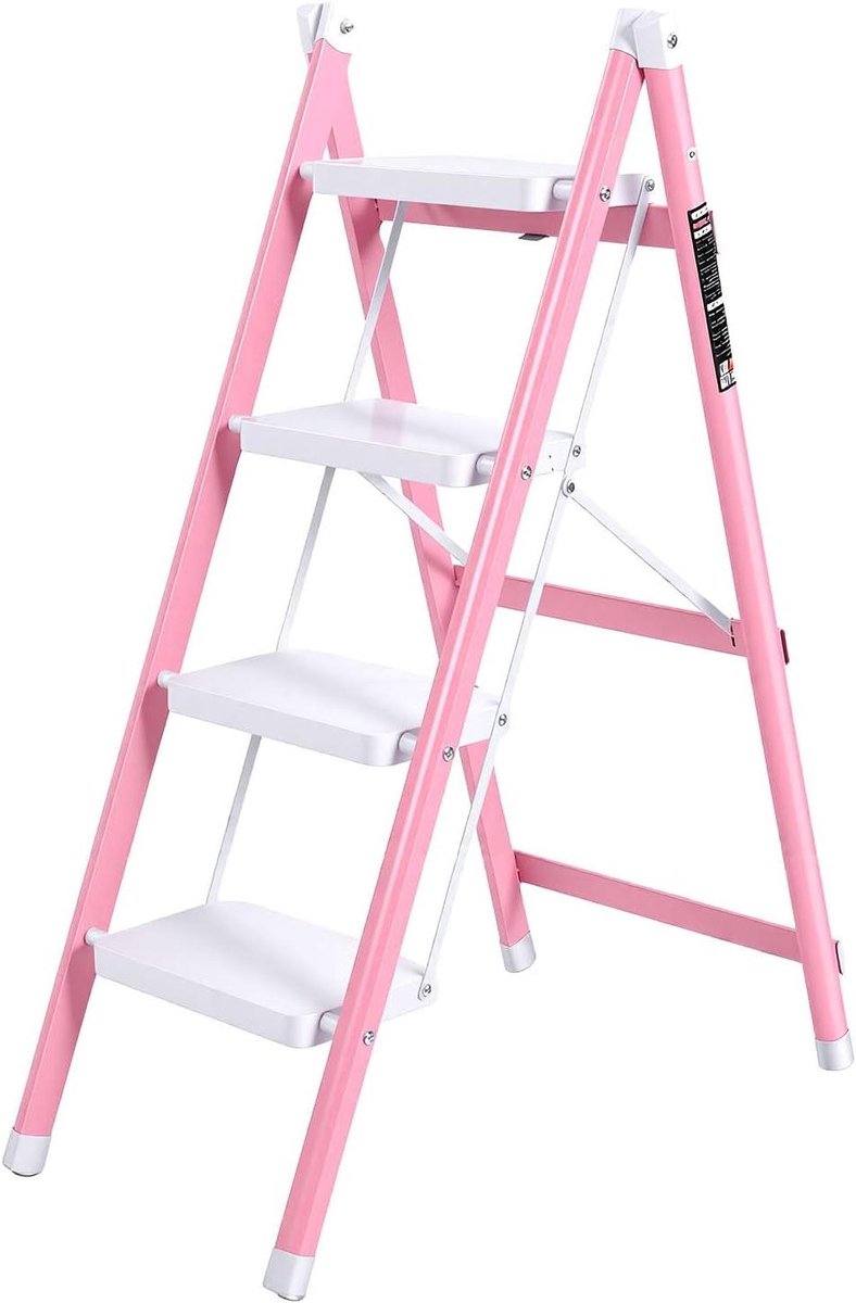 Vouwladder 4 treden - Opstapkruk Keukenladder - Huishoudelijke klusjes - Opvouwbaar en draagbaar - 4 treden - Wit