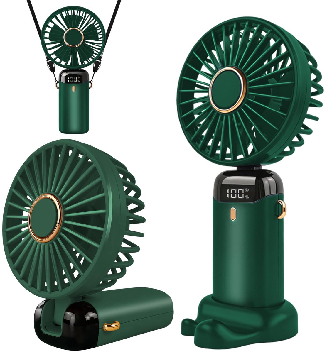 SnelShoppen - Draagbare Handventilator USB Oplaadbaar met 5 Snelheden, Mini Ventilator voor Thuis, Kantoor, Camping, Opvouwbaar met LED-Display