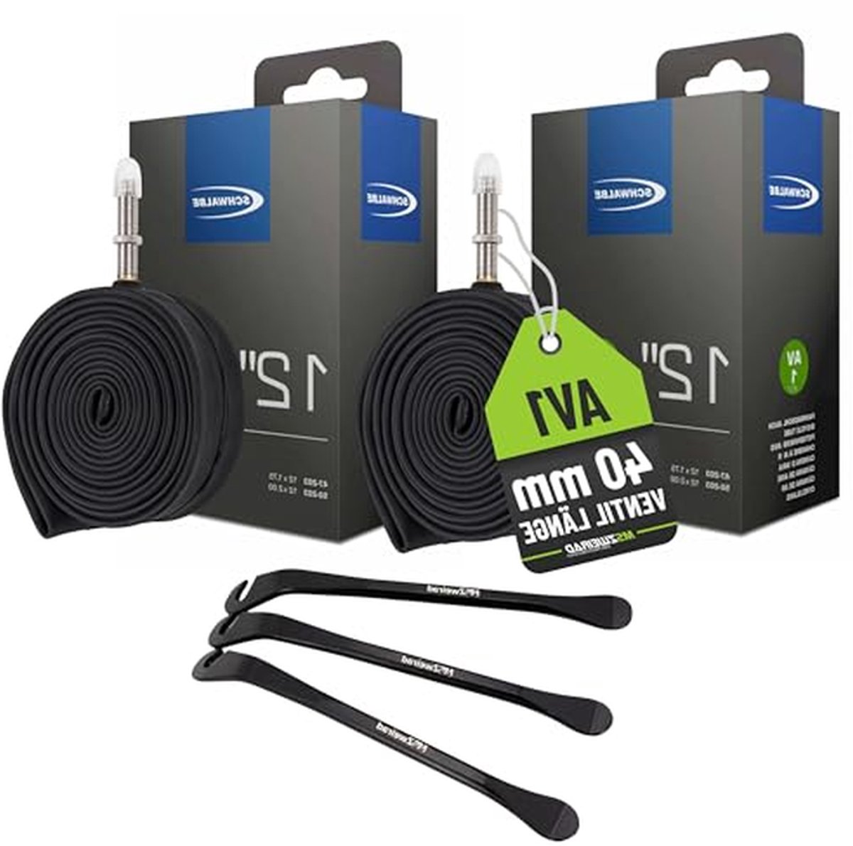 Binnenbanden Set - Fietsbanden Kinder - Fiets Reparatie - Met Bandenlichters - 12 Inch - Zwart