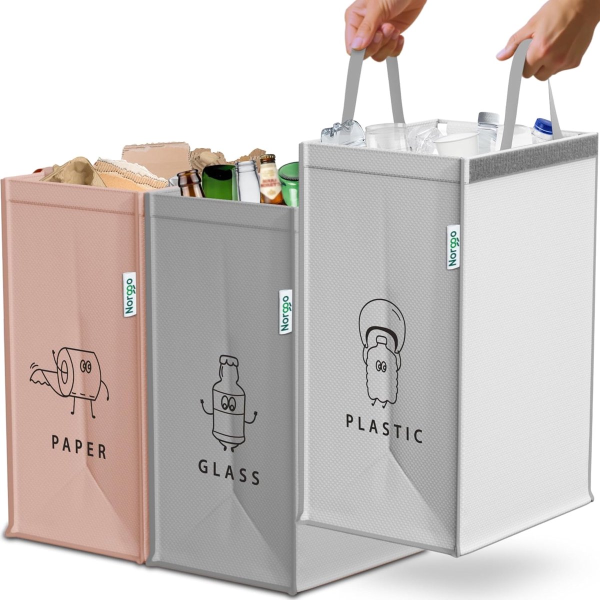 Afvalscheidingssysteem 3-Delig - 3x40L - Voor Plastic, Papier & Glas - Opvouwbaar - Voor Keuken, Garage & Balkon