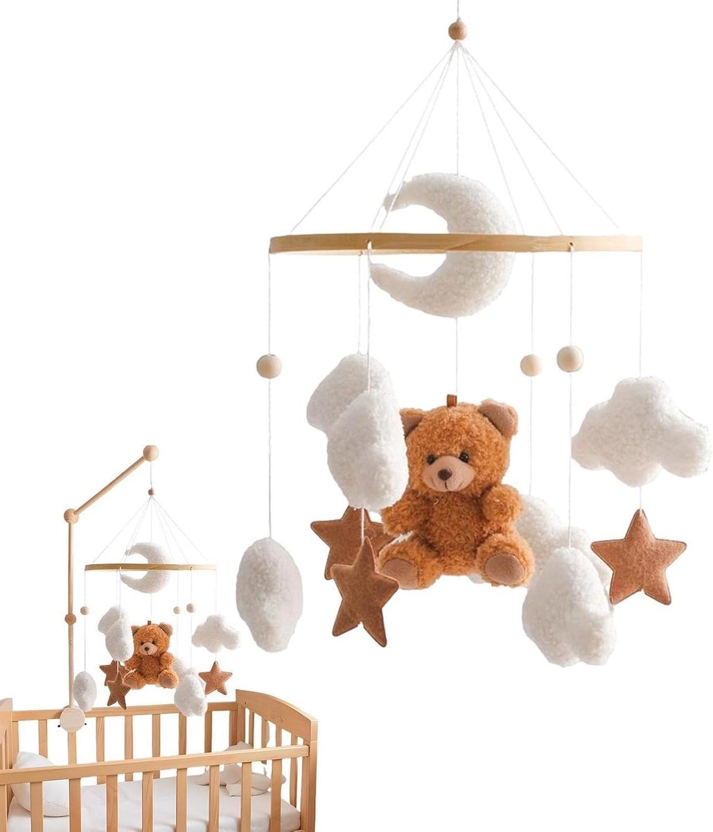 Babykamer Mobiel - Wieg Mobiel Kinderbed Decoratie - Babykamer Inrichten - 360 Graden Rotatie - 45 x 23 cm - Beige