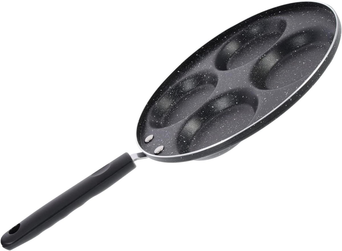 Koekenpan met 4 Gaten Omeletpan Bakpan Ontbijt Maken Antiaanbaklaag 42 x 24 cm Zwart
