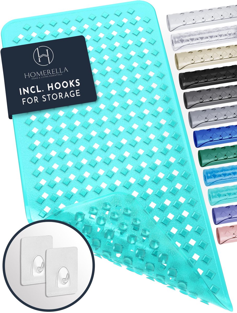 SnelShoppen - Antislip Badmat Ligbad 88x39cm BPA-vrij - Inclusief 2 Haakjes in Petrol - Veilig en Comfortabel voor Badkamer, Douche en Wellness