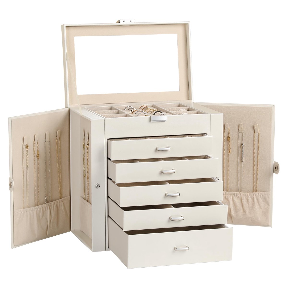Dailygoods - Grote Sieraden Doos - 6-laags PU Lederen Organizer met Slot