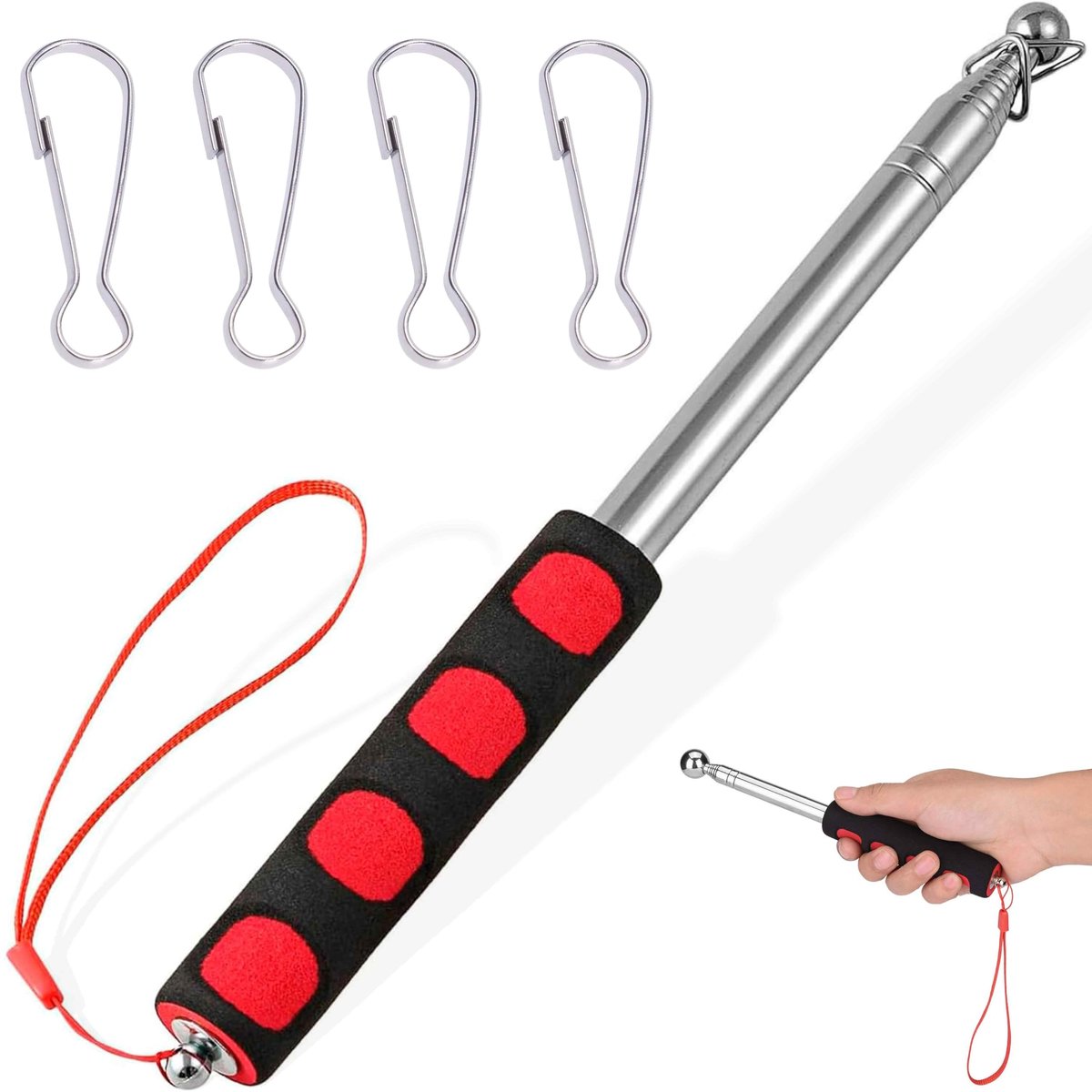 Dailygoods - 2 Meter Telescopische Vlaggenstang van Roestvrij Staal - Met 4 Clips voor Camping en Onderwijs