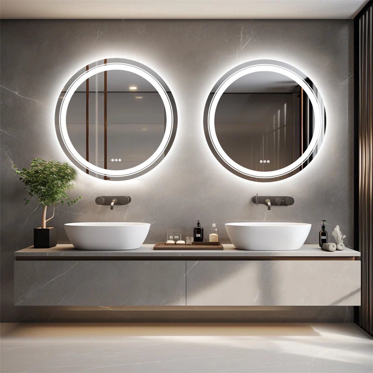 Dailygoods - Ronde Slimme Spiegel Badkamer - Verlichte Waterdichte Wastafel Make-upspiegel met Touchscreen