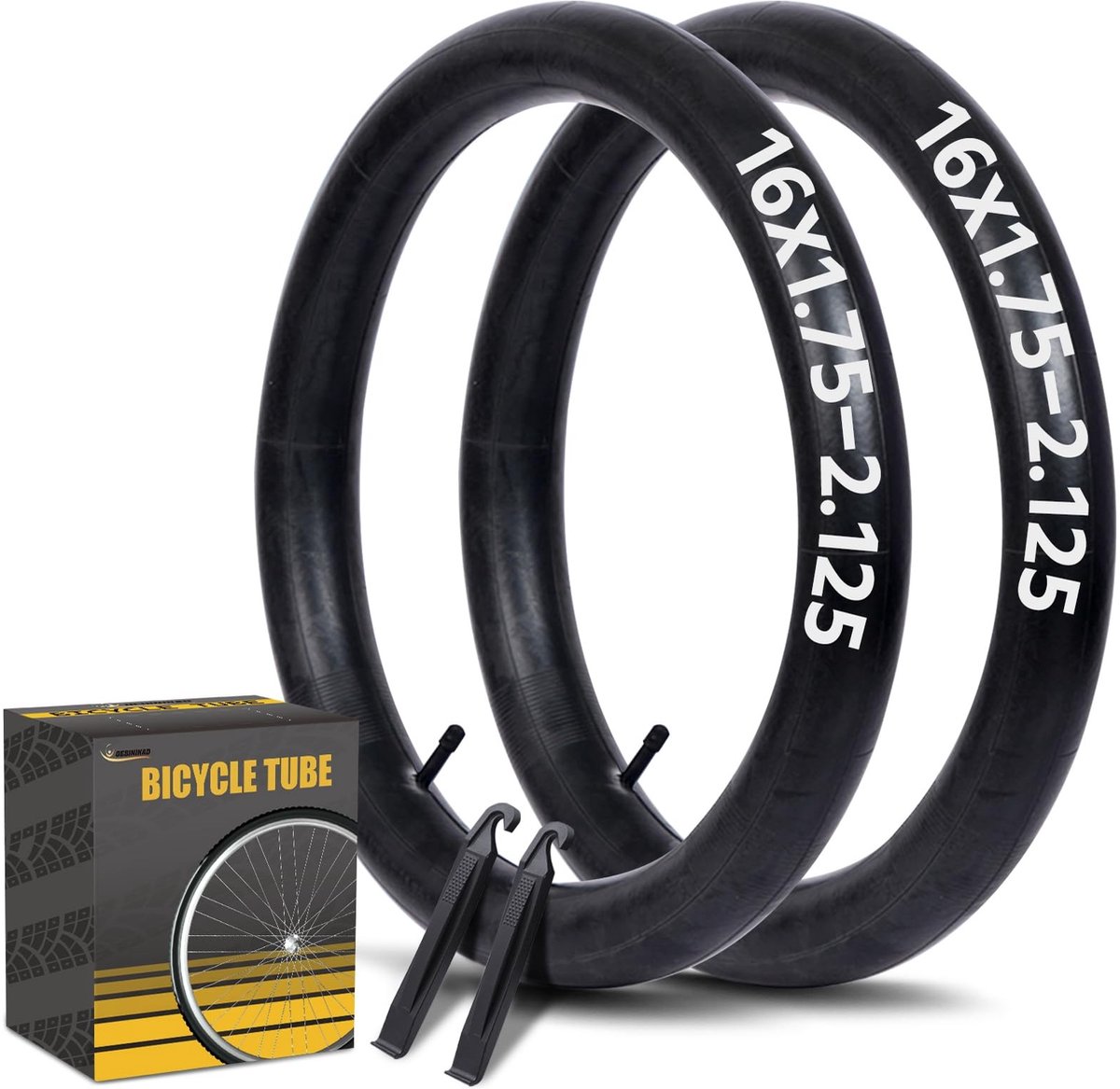 Dailygoods- Fietsbinnenbanden Set van 2 - 16 inch - Schrader-ventiel - Compatibel met 16x1.75/1.9/1.95/2.0/2.1/2.125 - Veilig en duurzaam - Inclusief bandenlichters - Fietsslang