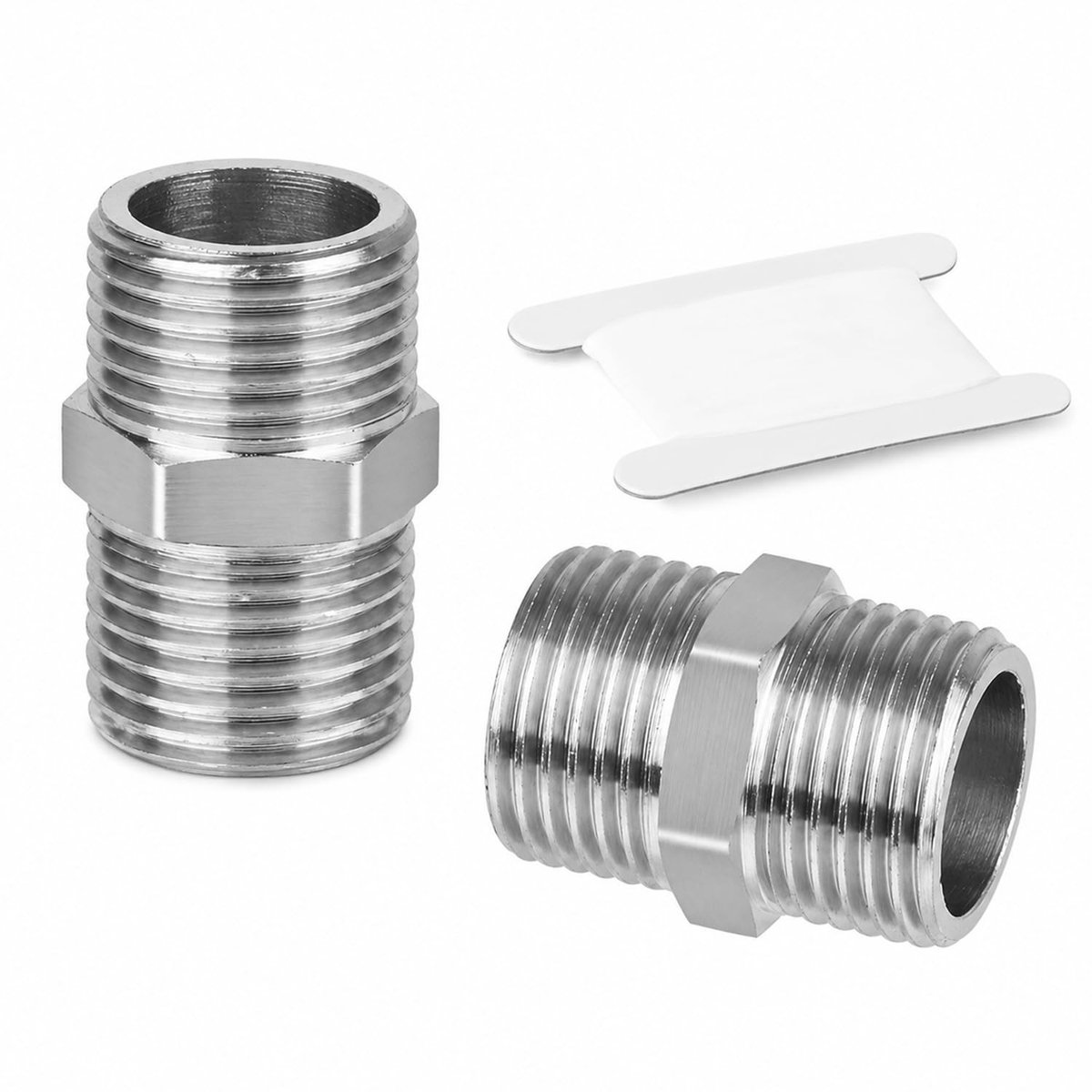 Dailygoods- Dubbele Nippel Set van 2 - Roestvrij Stalen G1/2 Buitenschroefdraad - Zeskant 1/2 Inch - Afdichtband - Voor Verwarming/Sanitair/DIY - Buisverbinder