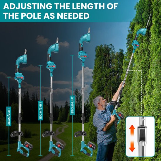 SnelShoppen - Accuheggenschaar Snoerloos, 3-in-1 Graszschaar en Trimmer, 2 x 3 Ah Accu's, Telescoopstang, Oplaadbaar, 200 mm Zaaglengte, 99 mm Messen, van Snelshoppen — afbeelding 4