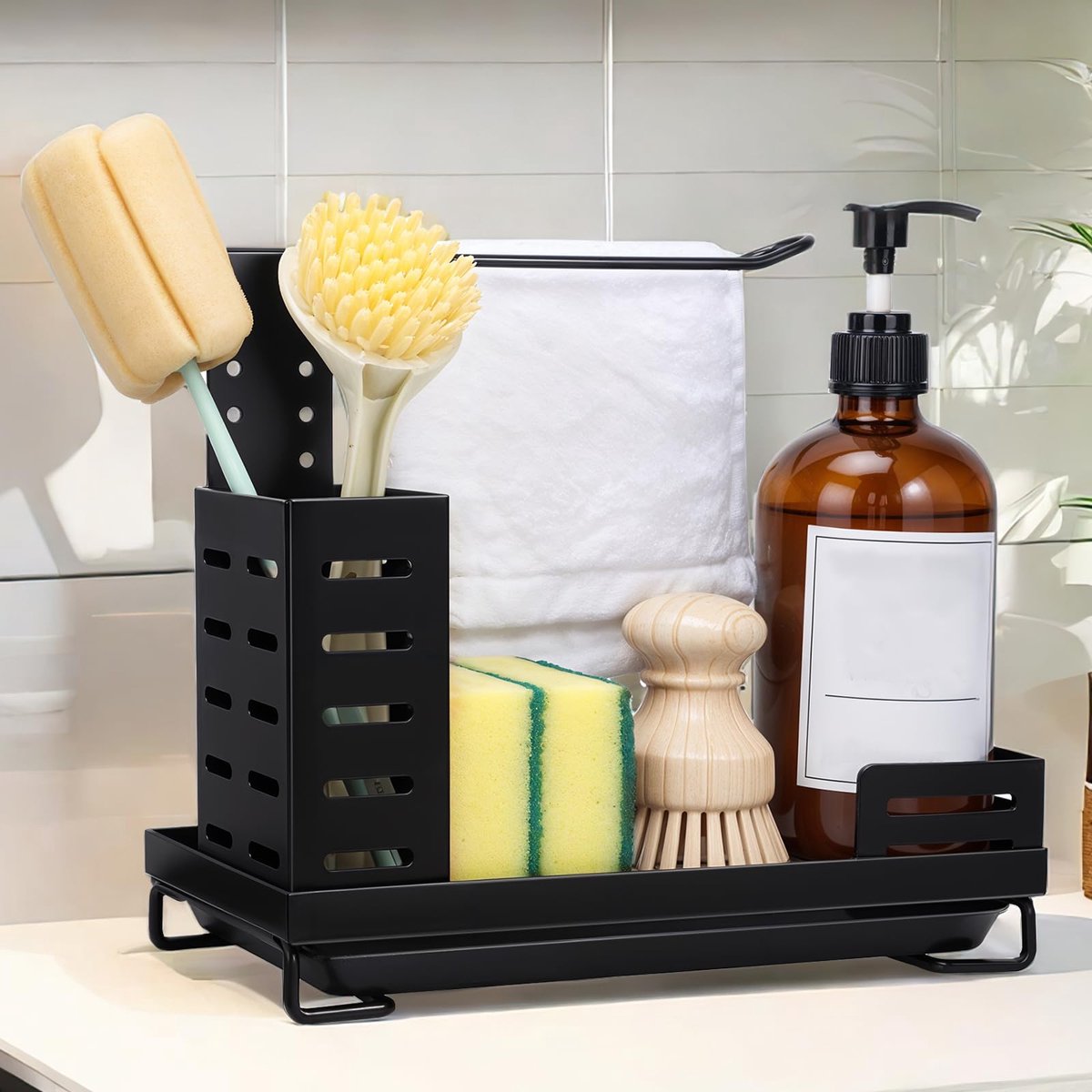Dailygoods - Sink Organiser - Keuken Organiser met Afvoerpan en Verstelbare Handdoekhouder