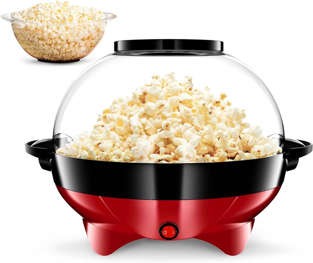 SP® Popcorn Machine - Inhoud 5L - Popcornmaker - Antiaanbaklaag - Zwart/Rood - 36cm x 30cm x 25cm