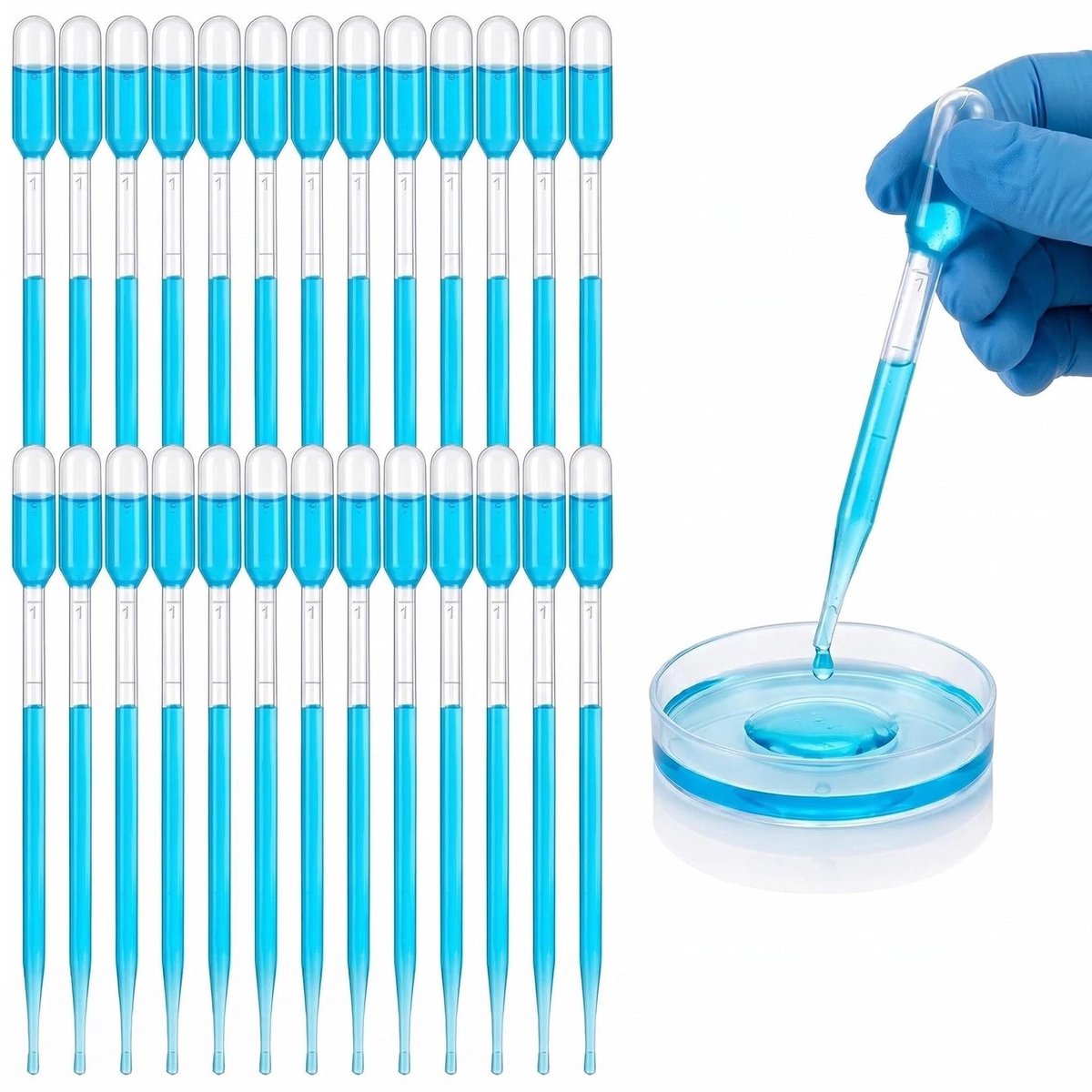 Dailygoods- Pipetten 100 stuks - Kunststof Wegwerp - Vloeistofdruppelaars - Gegradueerd - 1 ml - Voor Laboratorium en Cosmetica - Transferpipetten
