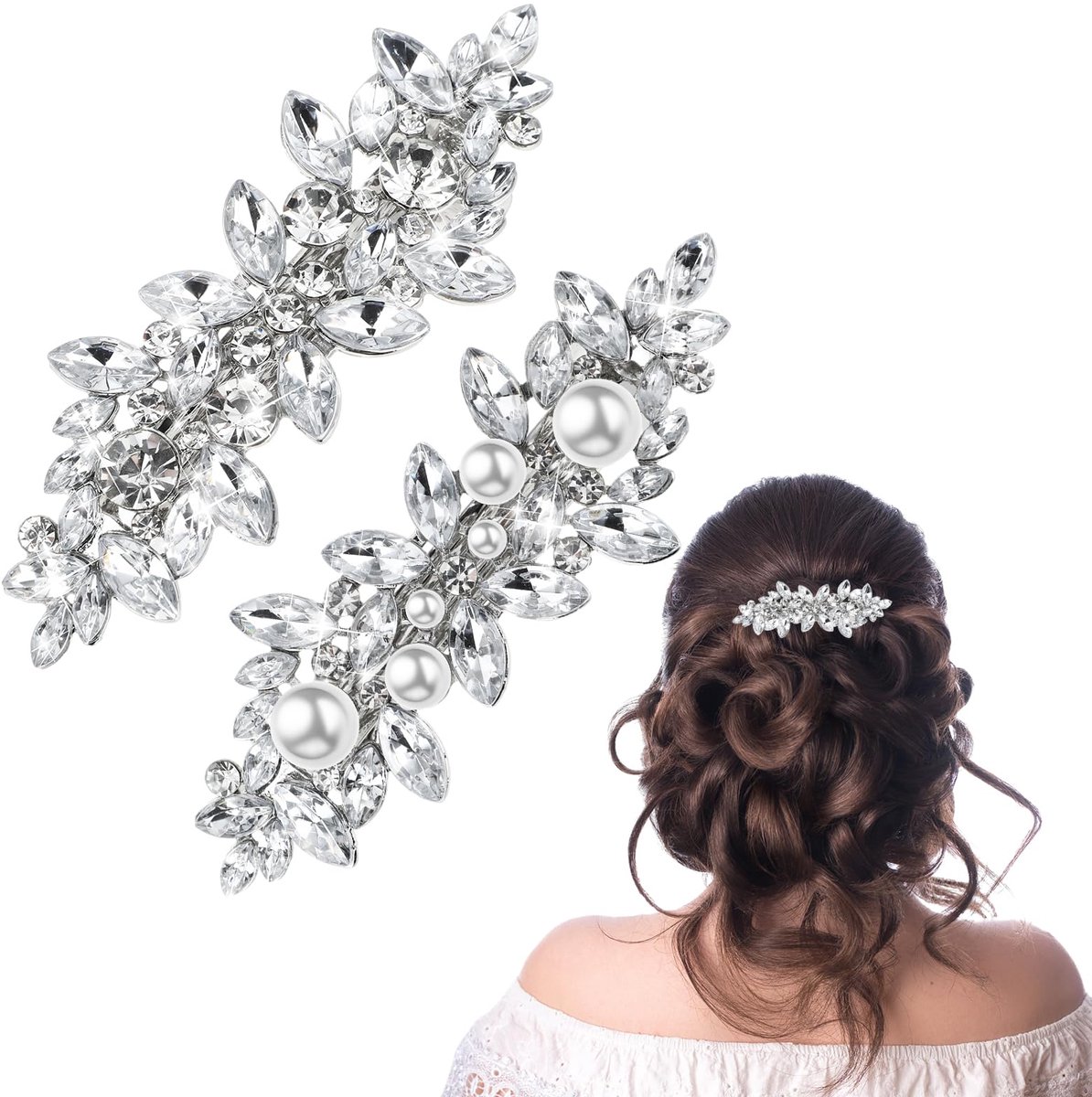Dailygoods - 2 Stuks Rhinestone Haarspelden - Parel en Kristal Haaraccessoires