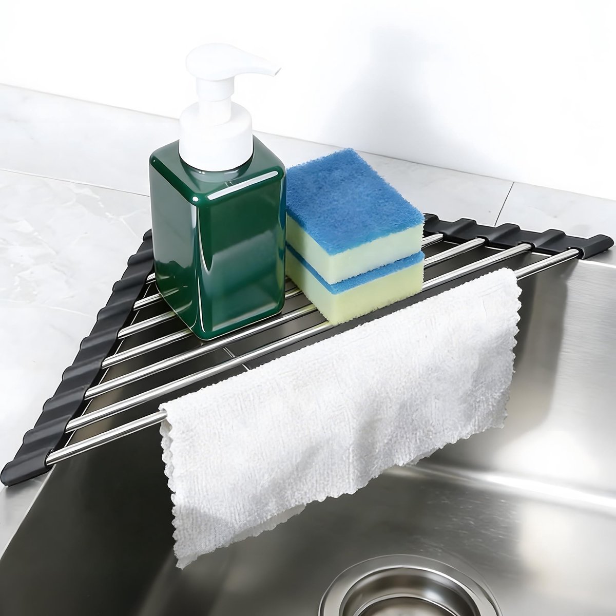 Dailygoods - 2 Stuks Opvouwbaar Driehoekig Afdruiprek - Roestvrij Staal voor Keuken en Badkamer