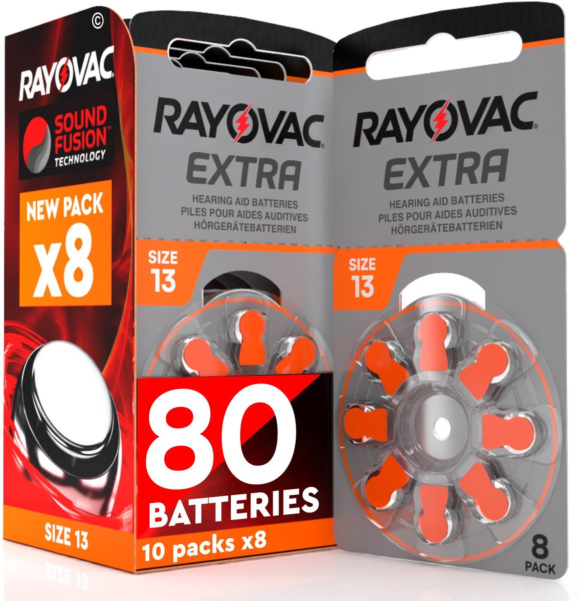 SnelShoppen - 80 Gehoorapparaat Batterijen Maat 13 PR48 - Rayovac Extra Hoortoestelbatterijen - 10 Blisters van 8 Stuks - Oranje - Langdurige Energie