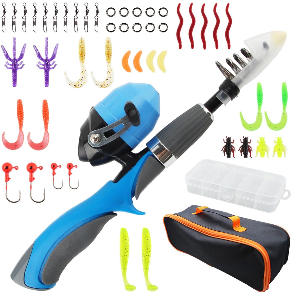 SnelShoppen - Delly Hengelset voor Kinderen, Telescopische Kinderhengel met Vismolen, Complete Visaccessoires Set, Ideaal voor Camping, Tuin en Reis