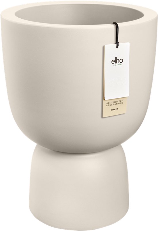 Pot blanc lin, modèle Amber Coupe, avec une étiquette suspendue.