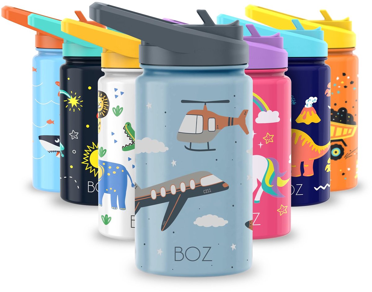 SnelShoppen - Kinder Drinkfles met Rietje en Deksel, Geïsoleerde RVS Fles voor School en Sport, Vaatwasserbestendig, Lek- en Spillproof, BPA-vrij, 414
