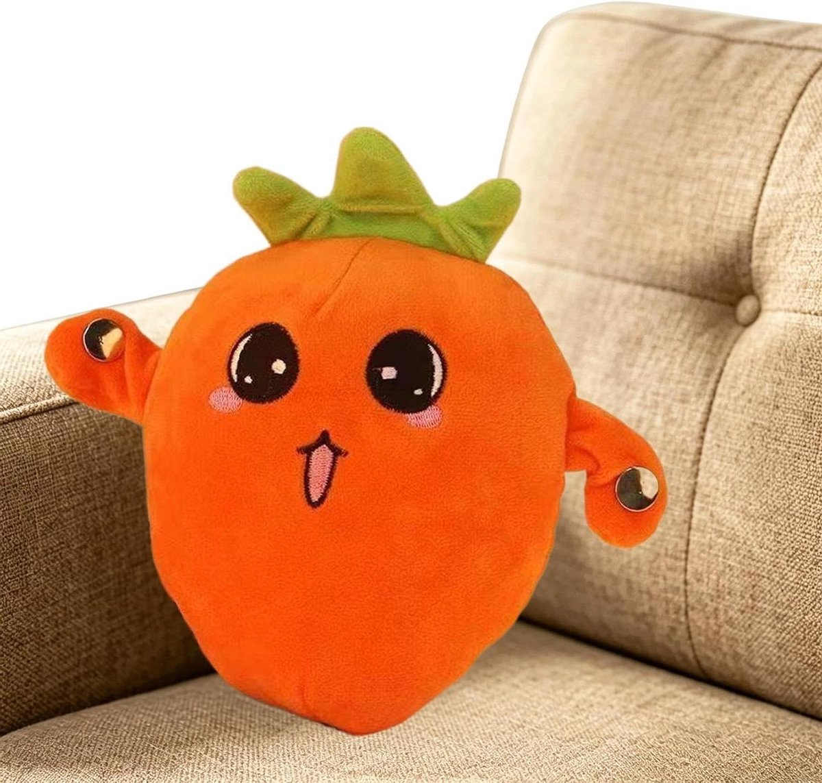 Pluche Aardbei Knuffel - Interactieve Knuffelpop - Sensorische Ontwikkeling - Muzikale Leermaatje - 23 x 21 x 11 cm - Oranje