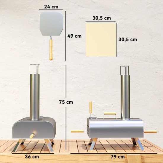 Emvae Pizza oven - Buitenkeuken - Pellets pizza oven - Pellethout - Buiten - Met Pizzasteen, Pizzaschep en Inklapbare Poten - 79 x 36 x 75 cm - RVS — afbeelding 5