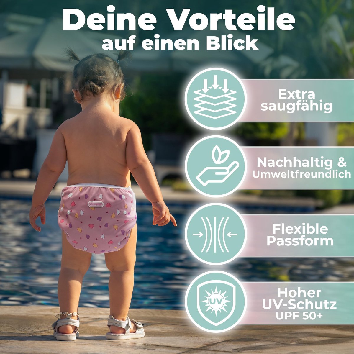 SnelShoppen - KIDVERSE zwemluiers baby 0-3 jaar - herbruikbare, huidvriendelijke zwemluiers met sterke absorptie, opbergzakje & wasnet voor gebruik in