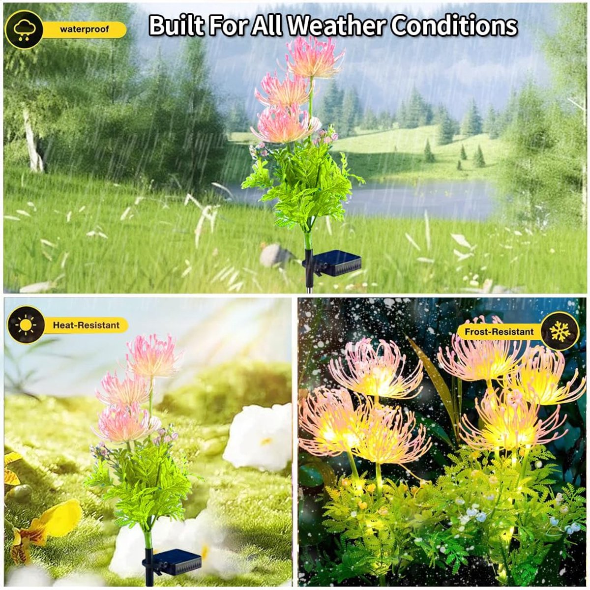 SnelShoppen - 2 Pack LED Solar Bloemdecoratieve Lichten - Waterdichte Tuinverlichting - Draadloze LED Lampen voor Buiten en Binnen - 2 Modi - Sfeervol