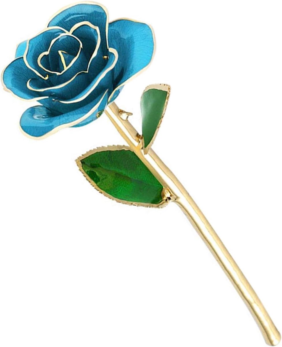 Gouden Roos - Gedimde Roos - Cadeau Geven - Echte Rozenblaadjes - 30 cm - Blauw