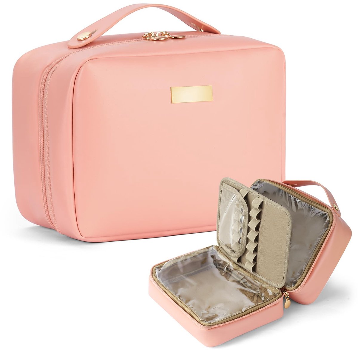 Dailygoods - Grote Leren Makeup Tas voor Vrouwen - Reis Toilettas met Handvat en Verdeler