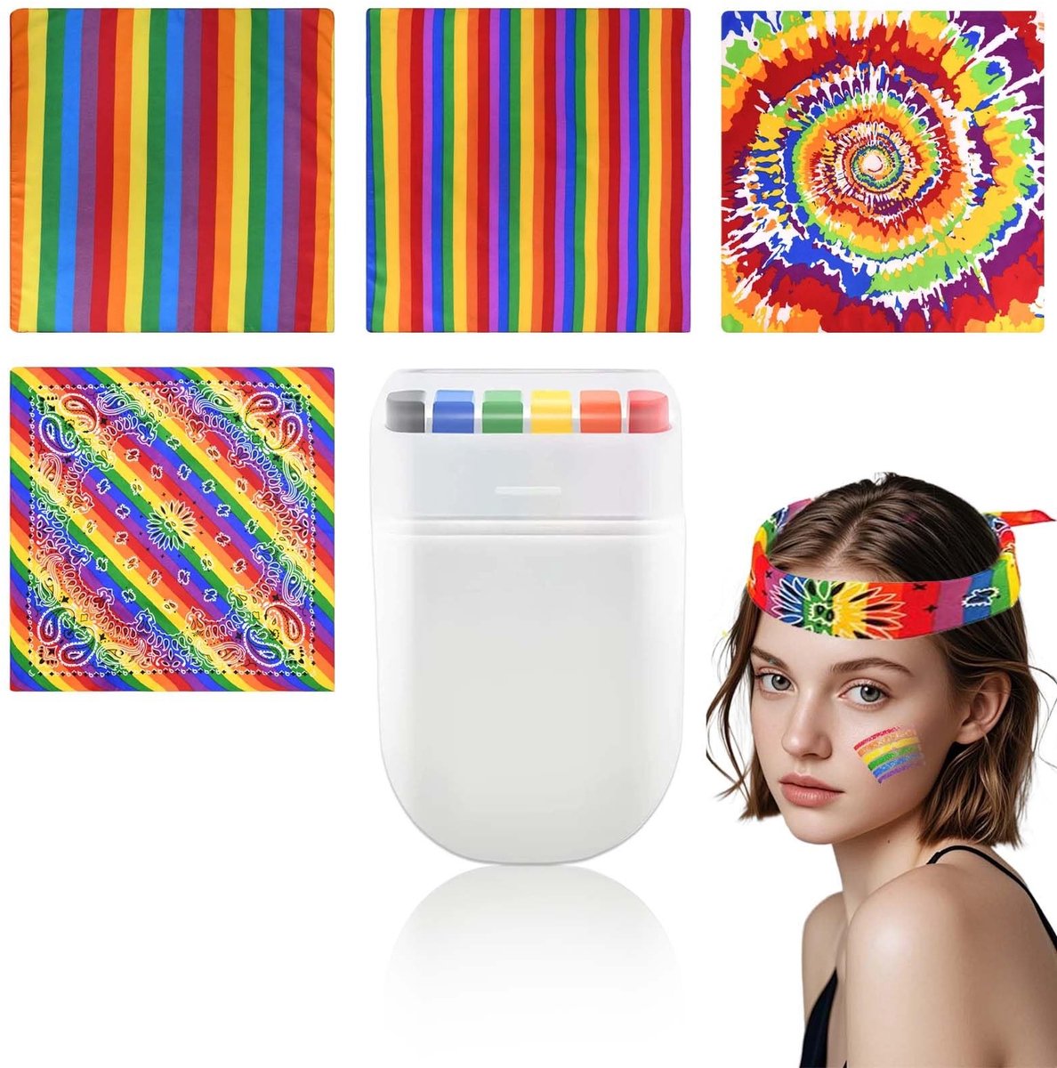 Dailygoods- Gezichtsverf Regenboog Set - 2 Kleurige Gezichtsverf - 6 Levende Kleuren - Veilig en Huidvriendelijk - Perfect voor Feestelijke Evenementen - Bodypaint
