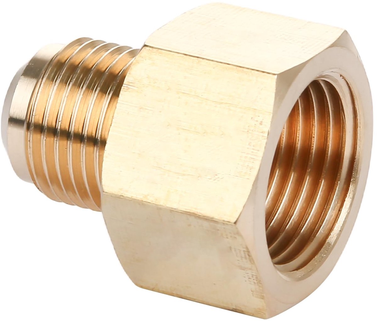 Dailygoods- Pijpadapter Messing - 1/2" SAE Vrouwelijk naar 3/8" SAE Mannelijke Flare - Pijpfitting Reducer - Voor Airconditioner - Corrosiebestendig - 45 Graden Afdichting
