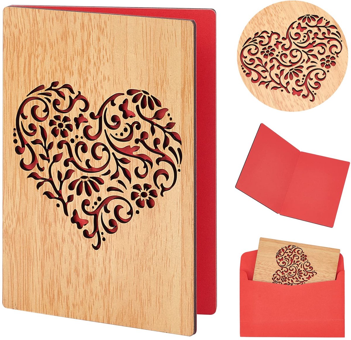Dailygoods - Houten Wenskaart - Hartvorm - Handgemaakt - 11,5 cm x 15 cm - Perfect voor Verjaardagen - Uniek Geschenk - Voor Moederdag en Valentijnsdag