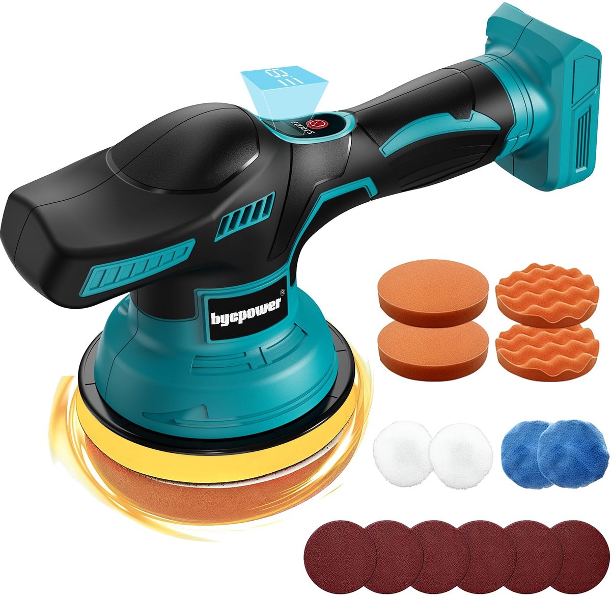Dailygoods- Polijstmachine Draadloos - 8 Variabele Snelheden - Polijstset 27 Stuks - Compatibel met Makita 18V - Auto Polijstmachine - Voor Waxen/Detailering - Autopolijstmachine
