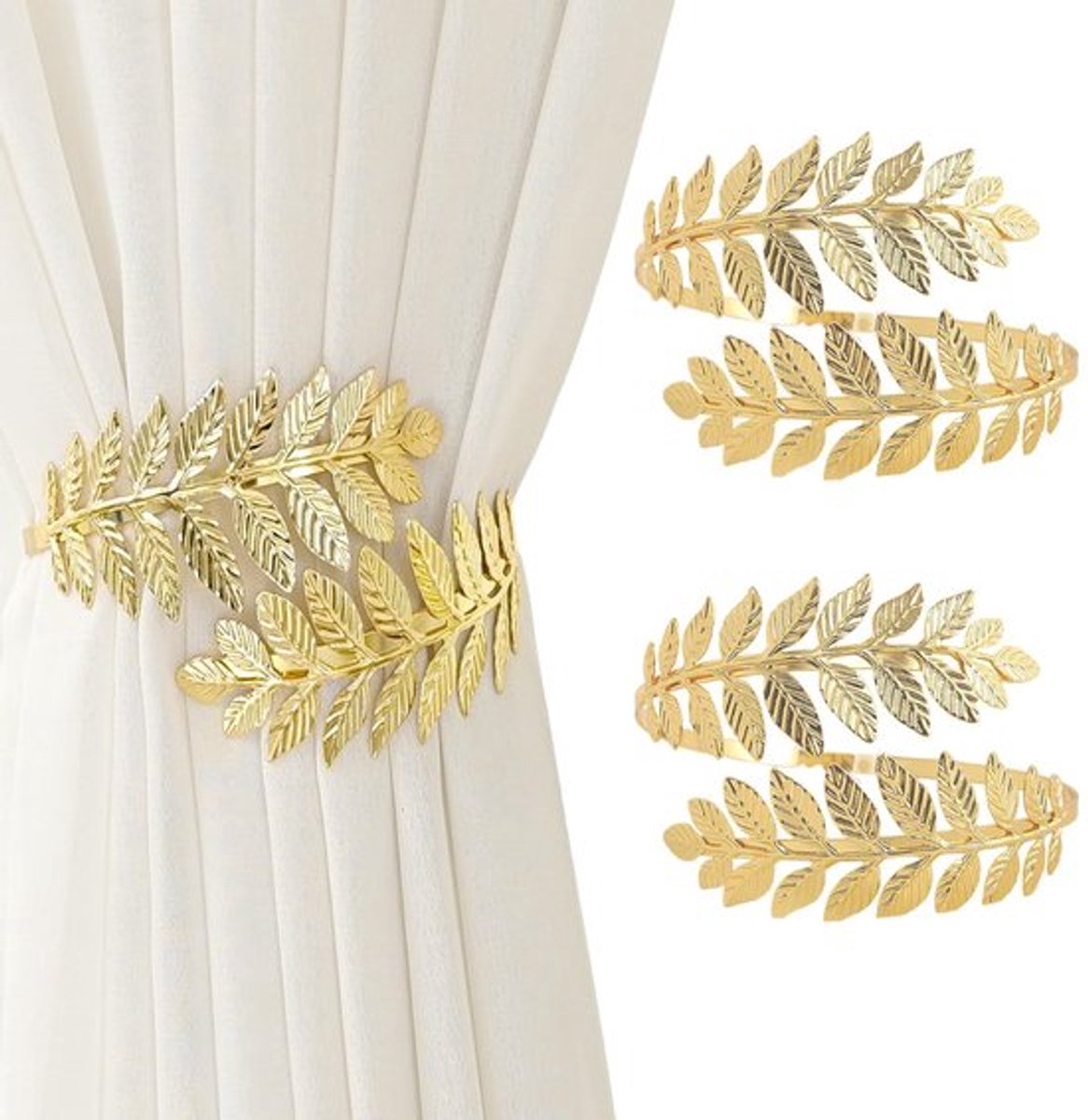 - Bladvormige Gordijnhouders - Gouden Gordijnhouders - Elegante Decoratie - 2 Stuks - Metalen Gordijnclips - Voor Thuisgebruik - 45 mm binnendiameter