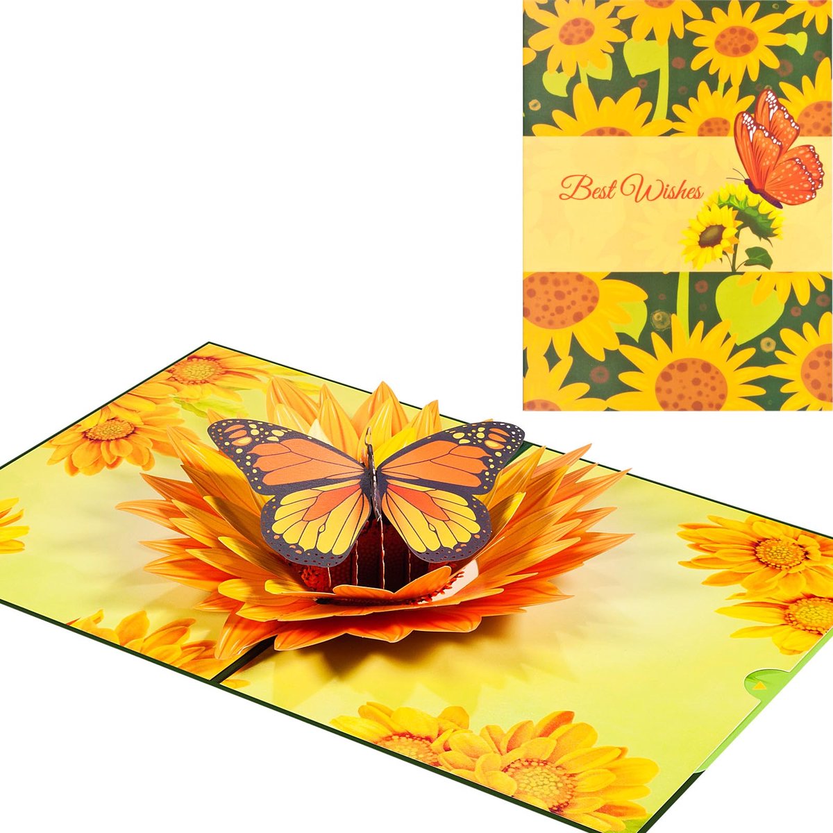 Dailygoods - Pop-up Verjaardagskaart - 3D Zonnebloem en Vlinder