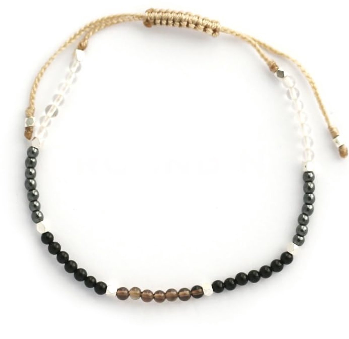 Dailygoods- Armband Aarding - 2mm Natuurlijke Helende Edelstenen - Zwarte Toermalijn/Bergkristal/Rookkwarts - Handgemaakt in Bali - Gezegend door Balinese Priester - Versterkt Aarding en Stabiliteit - Kristallen Armband