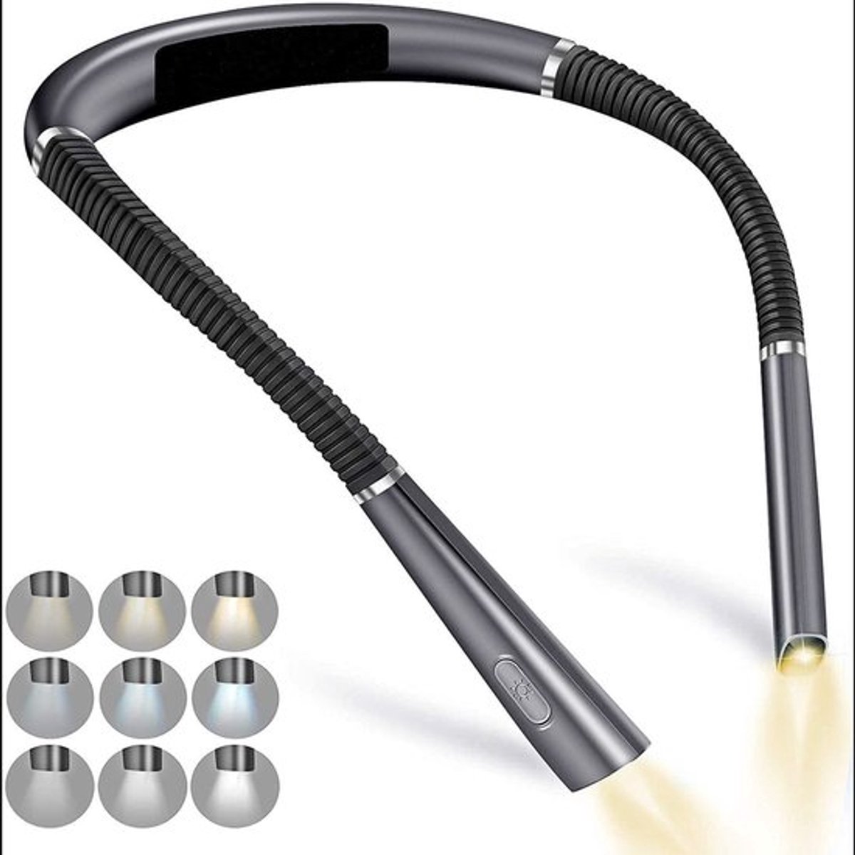 Oplaadbare leeslamp, 3 kleuren, 3 helderheidsniveaus, flexibele lamparm, lange batterijduu