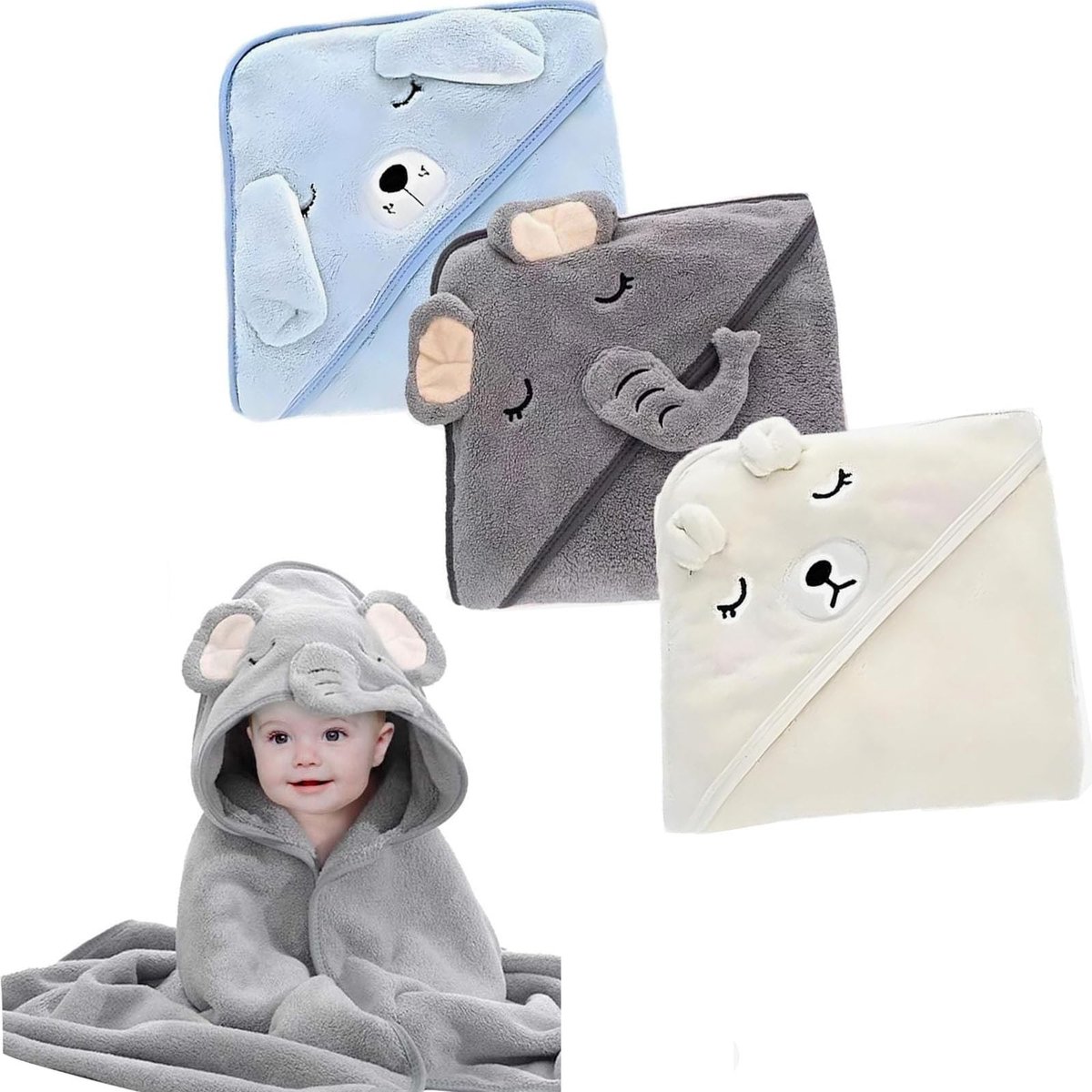 Dailygoods - 3-delige Badhanddoek met Capuchon voor Baby's - Absorberend en Zacht