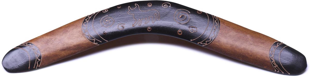 Dailygoods - Boemerang Bullie 40 cm - Traditionele Houten Boemerang met Motief