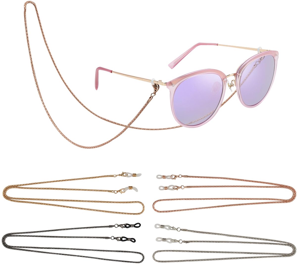 Dailygoods - Elegante Zonnebril Ketting voor Vrouwen - 4 Stuks in Diverse Kleuren
