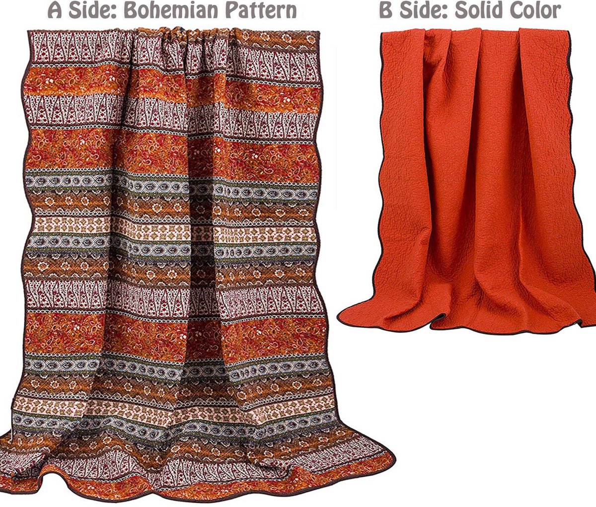 SnelShoppen - Boho Quilt Volledige Queen Size Lichtgewicht Gewatteerde Deken 100% Katoen Omkeerbare Sprei Coverlet Kleurrijke Boheemse Gestreepte Bedd
