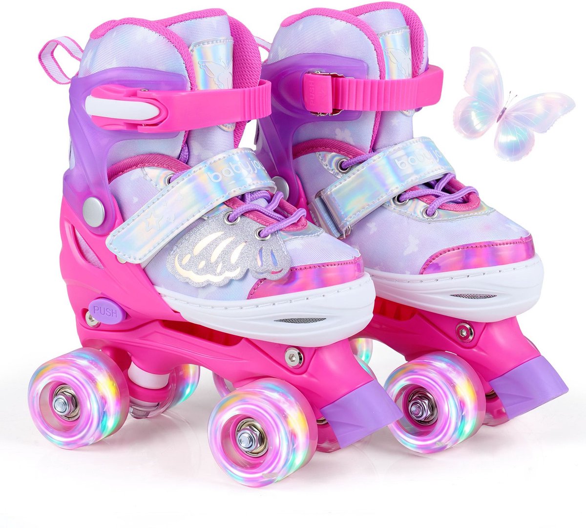 SureDeal® Sportspeelgoed Verstelbare Rolschaatsen Verlichte Wielen Kinderrolschaatsen 35x11x28 cm Roze