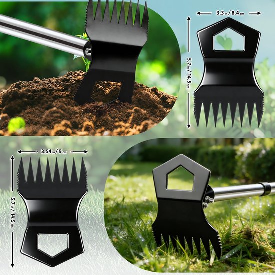 SnelShoppen - Onkruidtrekker met lange steel, 2-in-1 tuinschoffel en onkruidhark, robuuste onkruidverwijderaar voor tuin, gazon en bloembedden van Snelshoppen — afbeelding 3