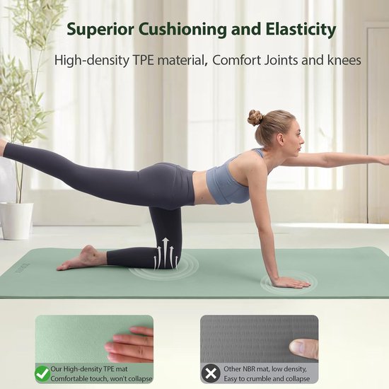 Yogamat XXL - Fitnessmat Oefenmat - Thuis Sporten - Extra Dikke Demping - 200x100cm - Groen van Yogamat — afbeelding 5
