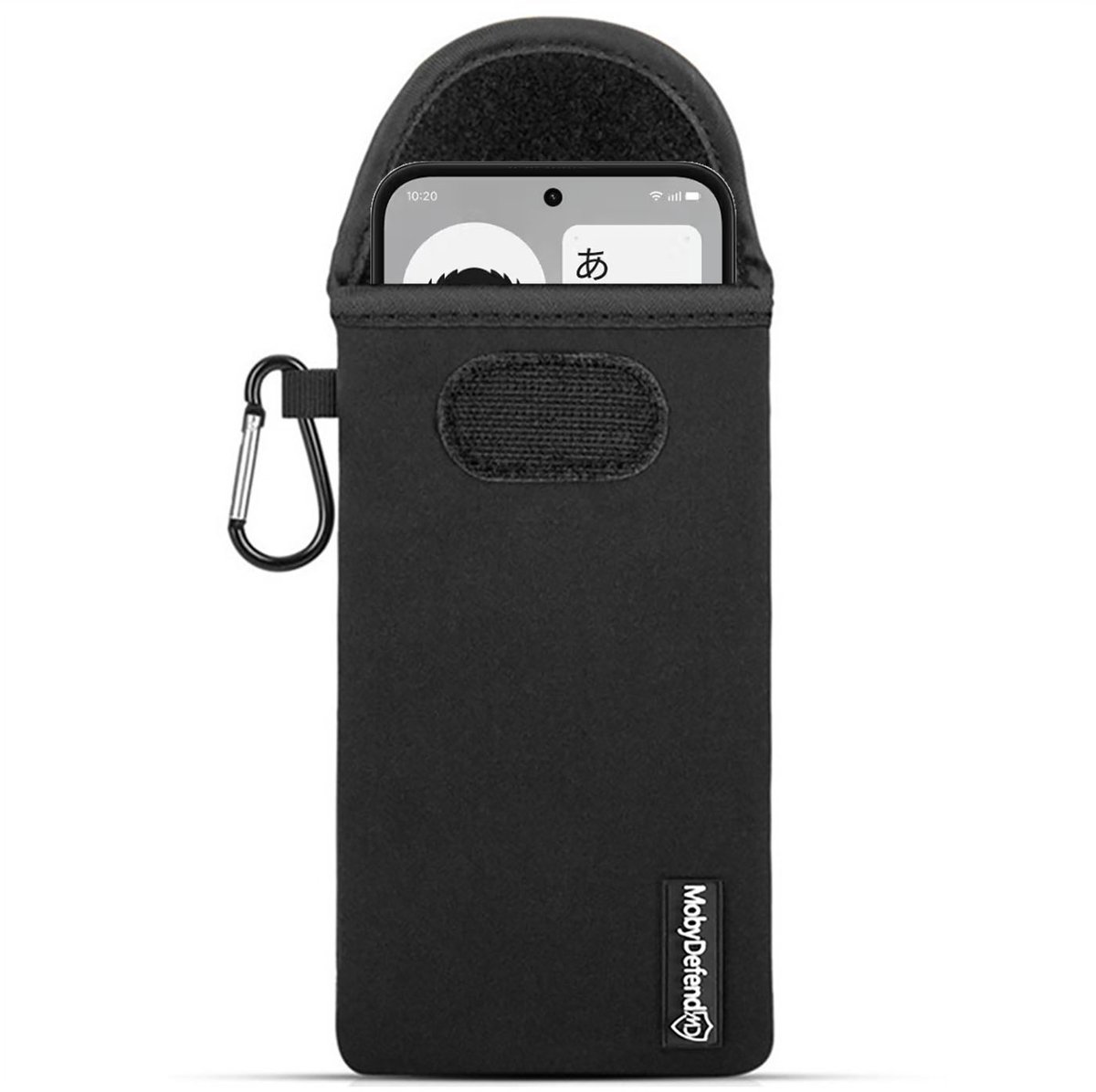 MobyDefend Hoesje - Geschikt voor Nothing Phone (4b) - Neopreen Pouch Met Karabijnhaak - Insteek - Riemlus - Zwart