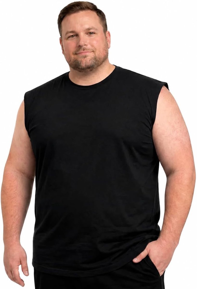 SnelShoppen - Bigdale Bigsize Tanktop oversized shirt 3XL - 10XL | Heren onderhemden grote maten katoen | Ronde hals tanktop heren elastisch | Zwart,